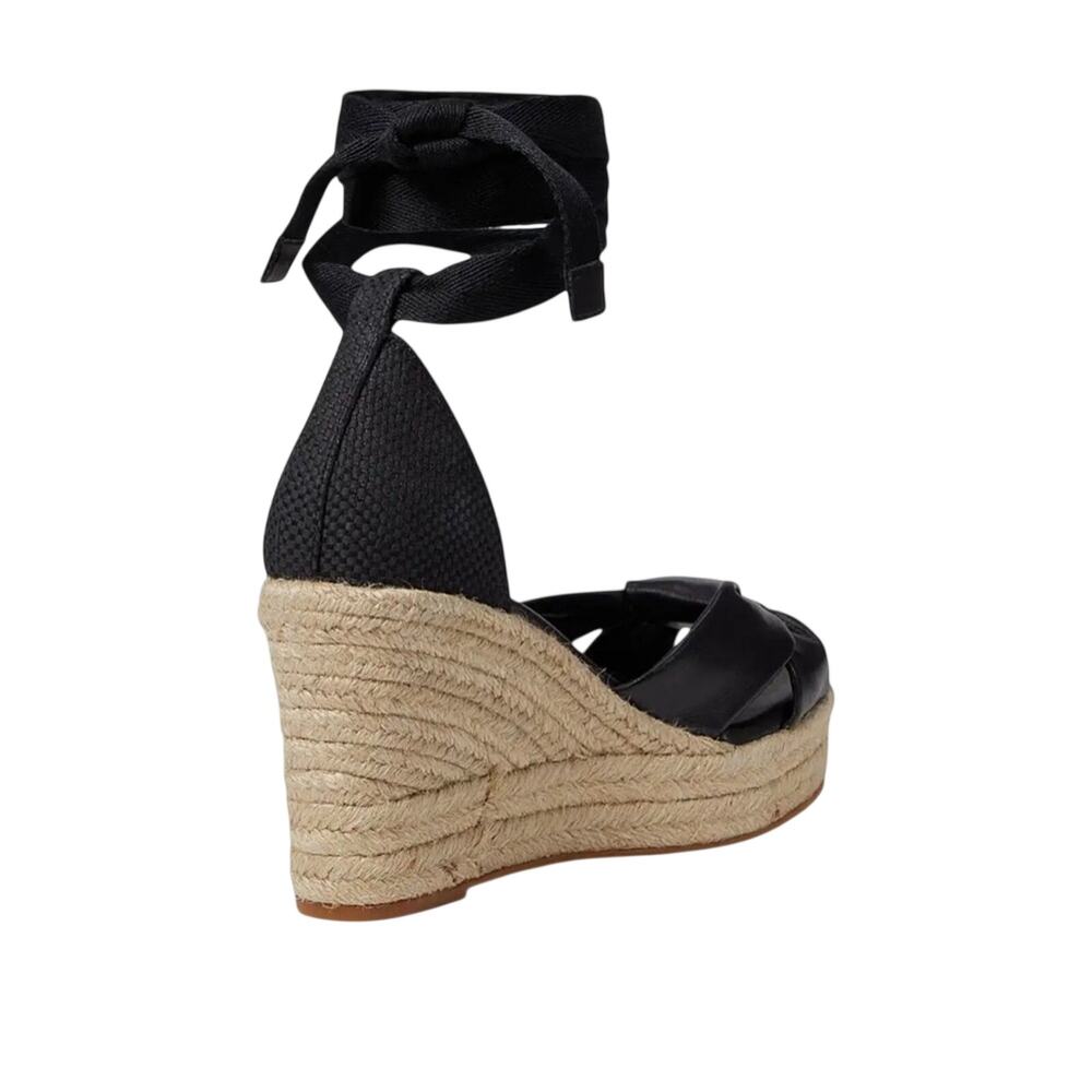Cole Haan Cloudfeel Hampton Black Leather Natural Canvas Wedge Sandals Size 8 - Picture 5 of 6